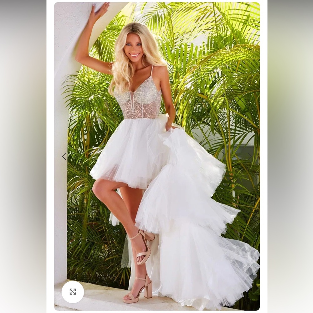 Jovani 07231 High Low Tulle Beaded Bodice Dress NWT Sz 10 $900